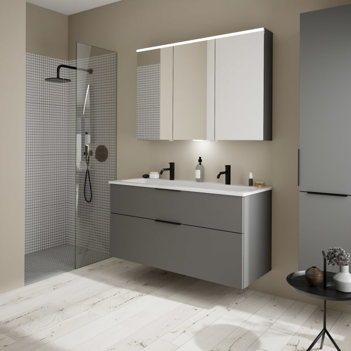 burgbad Eqio Waschtischkombination mit Mineralguss-Waschtisch, 122 cm, mit Griff G0200