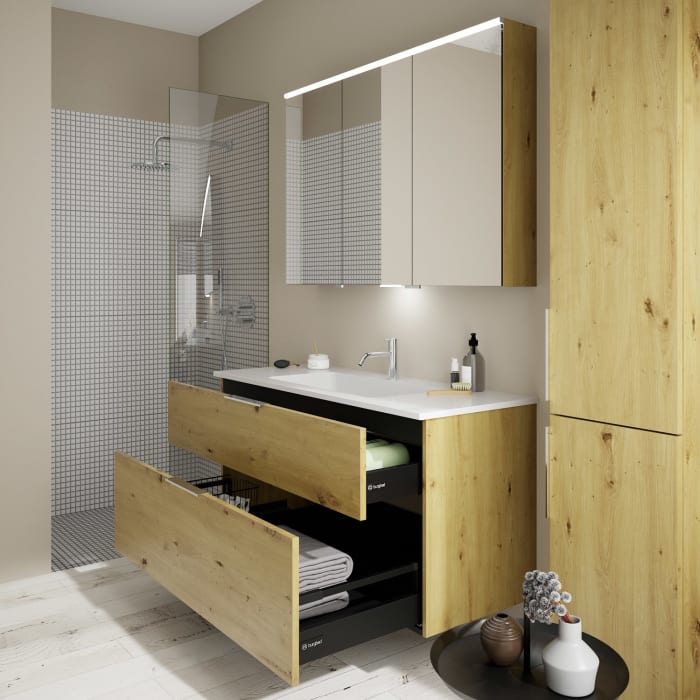 burgbad Eqio Waschtischkombination mit Mineralguss-Waschtisch, 122 cm, mit Griff G0146