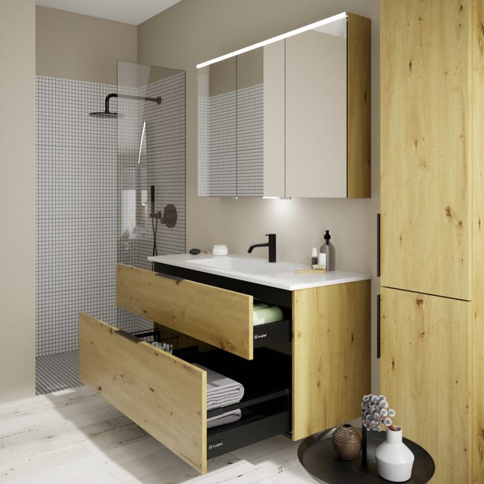 burgbad Eqio Waschtischkombination mit Mineralguss-Waschtisch, 122 cm, mit Griff G0200