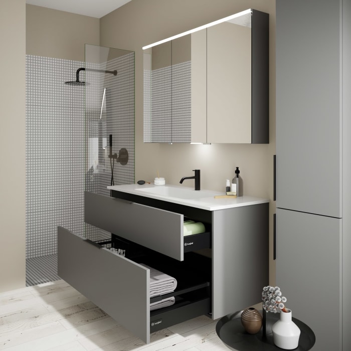 burgbad Eqio Waschtischkombination mit Mineralguss-Waschtisch, 122 cm, mit Griff G0200