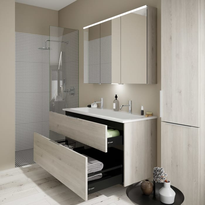 burgbad Eqio Waschtischkombination mit Mineralguss-Waschtisch, 122 cm, mit Griff G0146