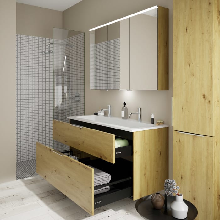 burgbad Eqio Waschtischkombination mit Mineralguss-Waschtisch, 122 cm, mit Griff G0146