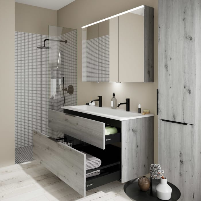 burgbad Eqio Waschtischkombination mit Mineralguss-Waschtisch, 122 cm, mit Griff G0200