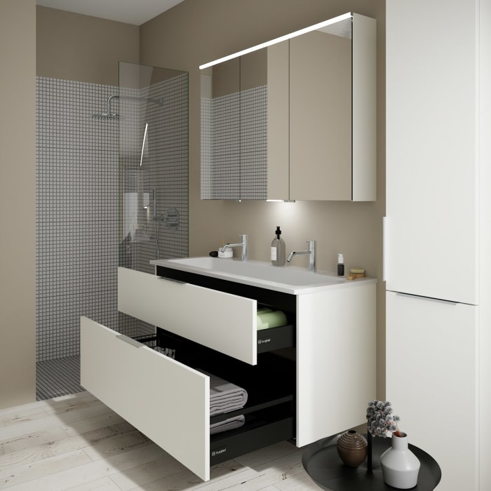 burgbad Eqio Waschtischkombination mit Mineralguss-Waschtisch, 122 cm, mit Griff G0146