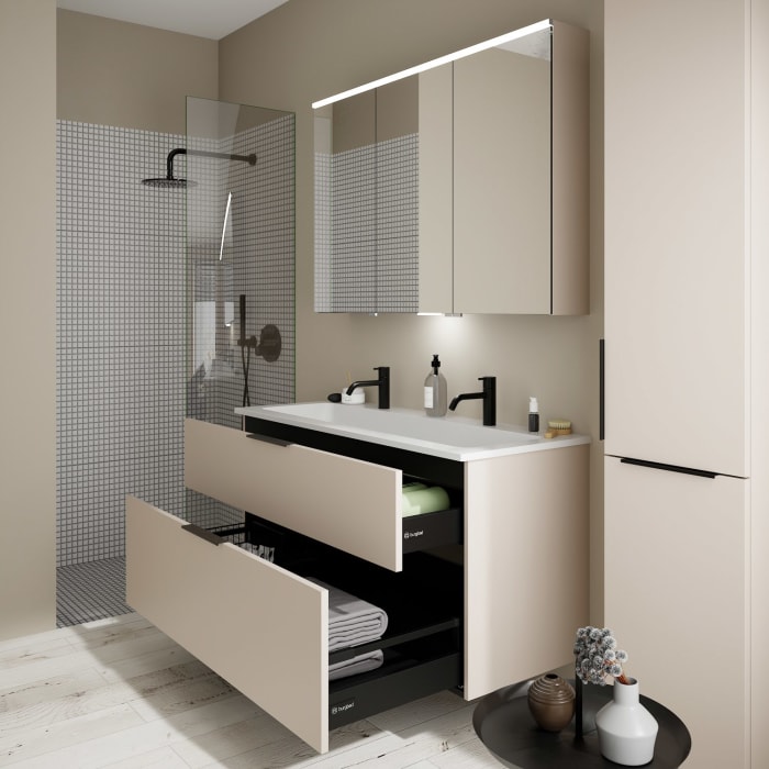 burgbad Eqio Waschtischkombination mit Mineralguss-Waschtisch, 122 cm, mit Griff G0200