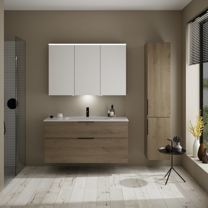 burgbad Eqio Waschtischkombination mit Mineralguss-Waschtisch, 122 cm, mit Griff G0200