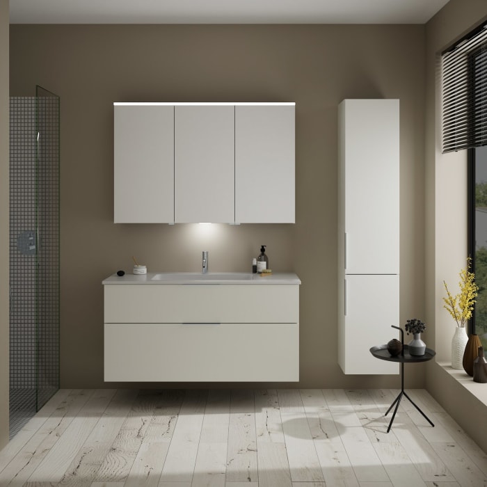 burgbad Eqio Waschtischkombination mit Mineralguss-Waschtisch, 122 cm, mit Griff G0146