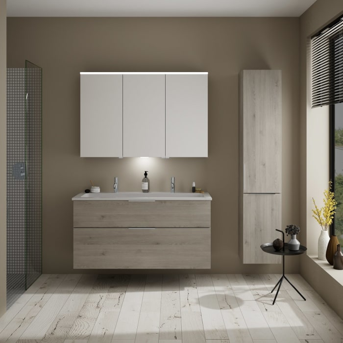 burgbad Eqio Waschtischkombination mit Mineralguss-Waschtisch, 122 cm, mit Griff G0146