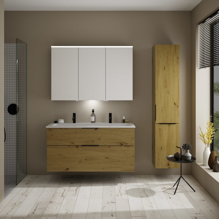 burgbad Eqio Waschtischkombination mit Mineralguss-Waschtisch, 122 cm, mit Griff G0200