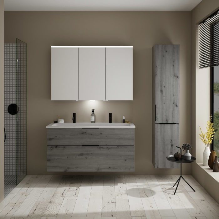 burgbad Eqio Waschtischkombination mit Mineralguss-Waschtisch, 122 cm, mit Griff G0200