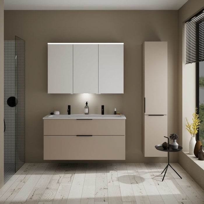 burgbad Eqio Waschtischkombination mit Mineralguss-Waschtisch, 122 cm, mit Griff G0200