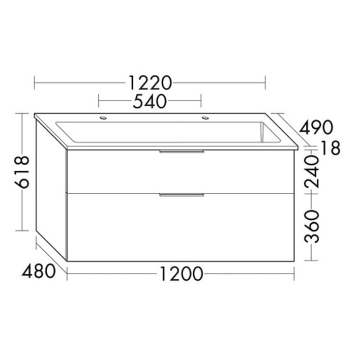 burgbad Eqio Waschtischkombination mit Mineralguss-Waschtisch, 122 cm, mit Griff G0146