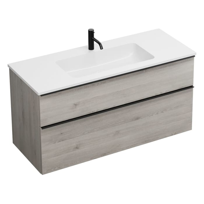 burgbad Eqio Waschtischkombination mit Mineralguss-Waschtisch, 122 cm, mit Griffleiste G0252