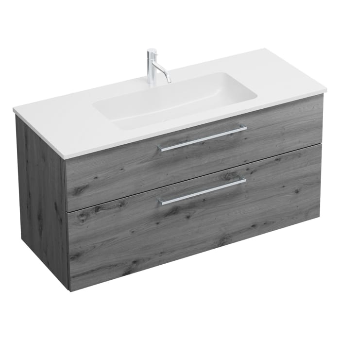 burgbad Eqio Waschtischkombination mit Mineralguss-Waschtisch, 122 cm, mit Stangengriff P95