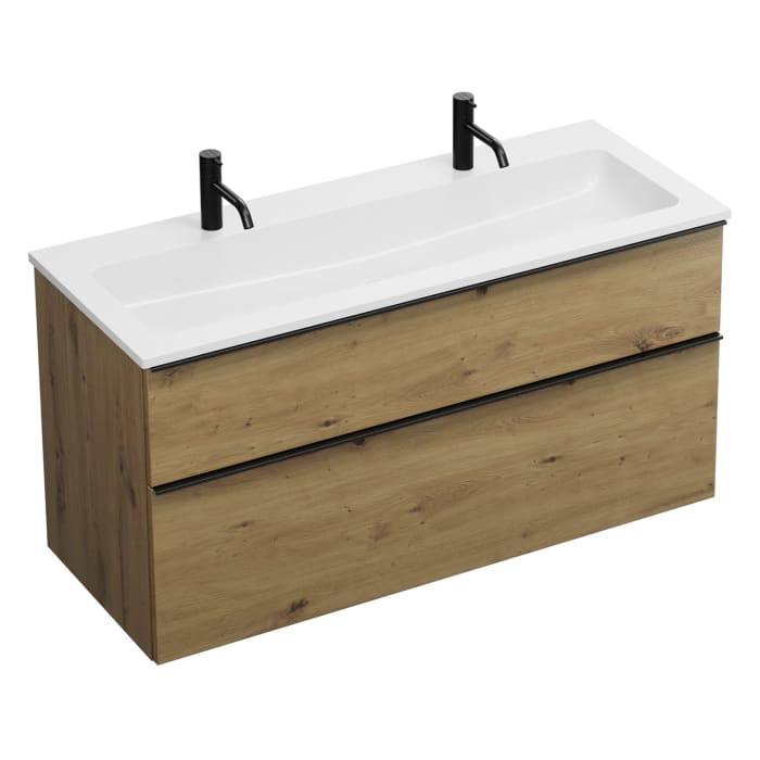 burgbad Eqio Waschtischkombination mit Mineralguss-Waschtisch, 122 cm, mit Griffleiste G0252