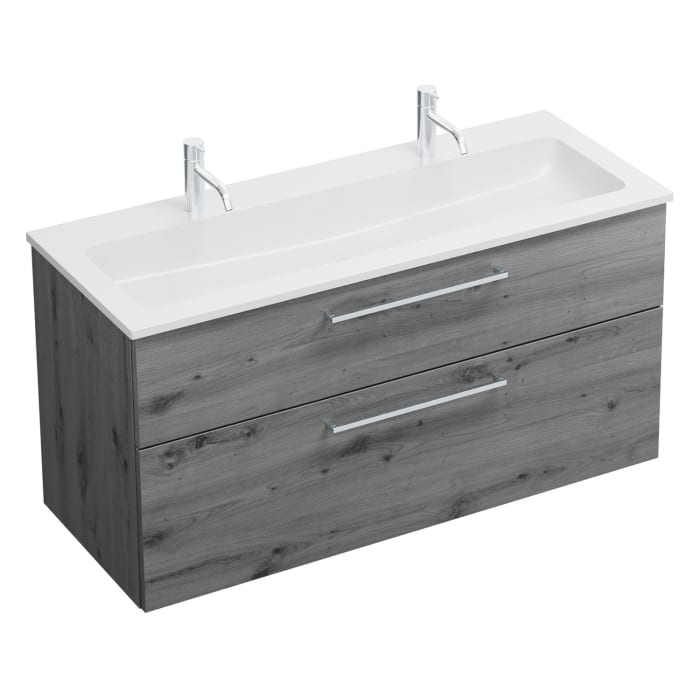 burgbad Eqio Waschtischkombination mit Mineralguss-Waschtisch, 122 cm, mit Stangengriff P95