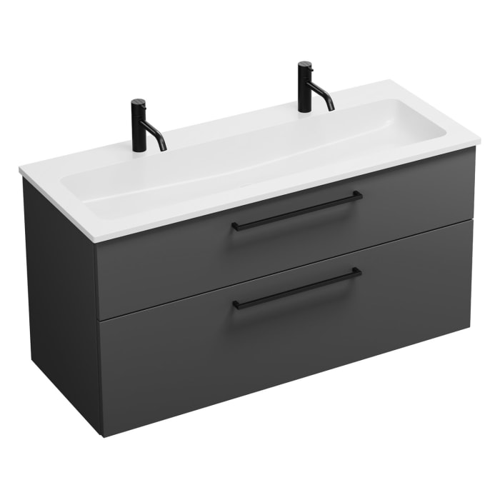 burgbad Eqio Waschtischkombination mit Mineralguss-Waschtisch, 122 cm, mit Stangengriff G0234