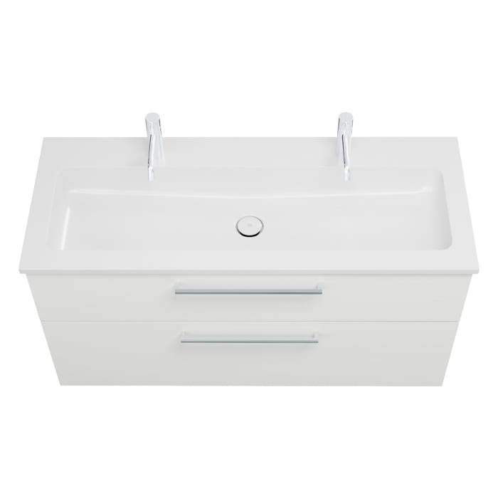 burgbad Eqio Waschtischkombination mit Mineralguss-Waschtisch, 122 cm, mit Stangengriff P95