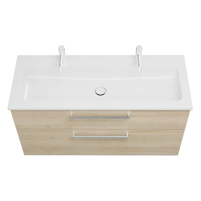 burgbad Eqio Waschtischkombination mit Mineralguss-Waschtisch, 122 cm, mit Stangengriff P95