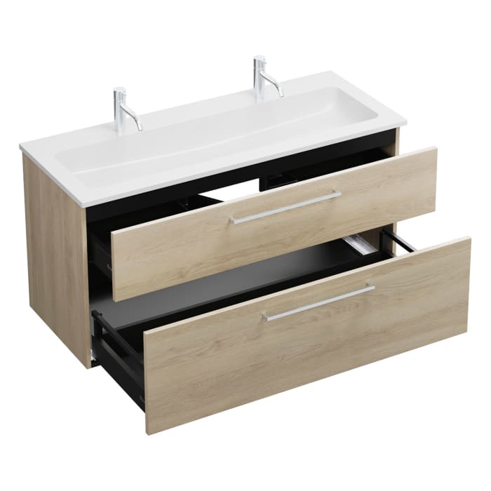 burgbad Eqio Waschtischkombination mit Mineralguss-Waschtisch, 122 cm, mit Stangengriff P95