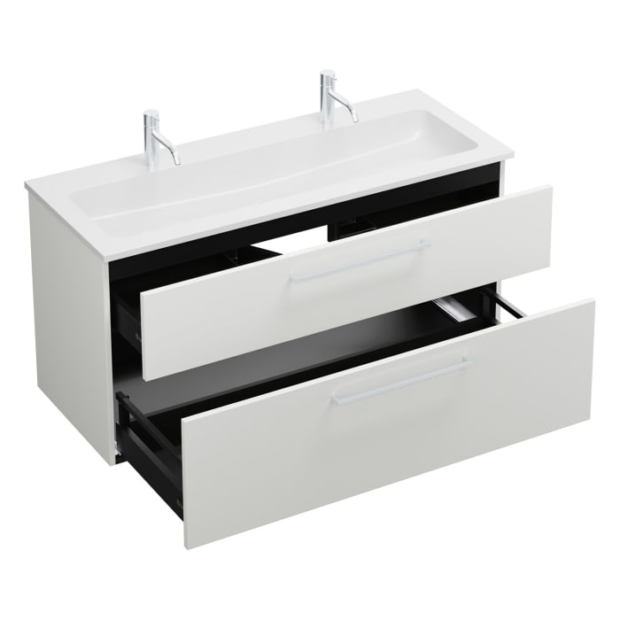 burgbad Eqio Waschtischkombination mit Mineralguss-Waschtisch, 122 cm, mit Stangengriff P95