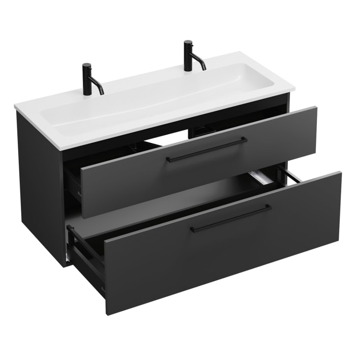 burgbad Eqio Waschtischkombination mit Mineralguss-Waschtisch, 122 cm, mit Stangengriff G0234