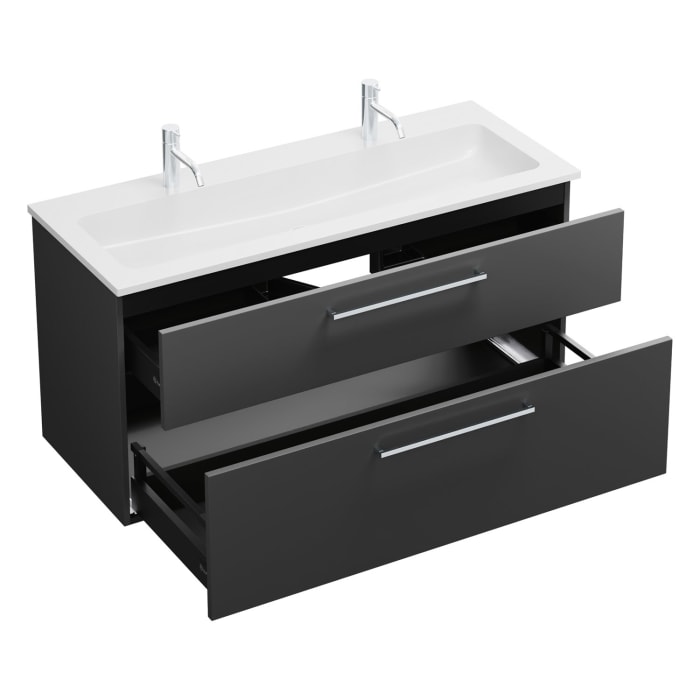 burgbad Eqio Waschtischkombination mit Mineralguss-Waschtisch, 122 cm, mit Stangengriff P95