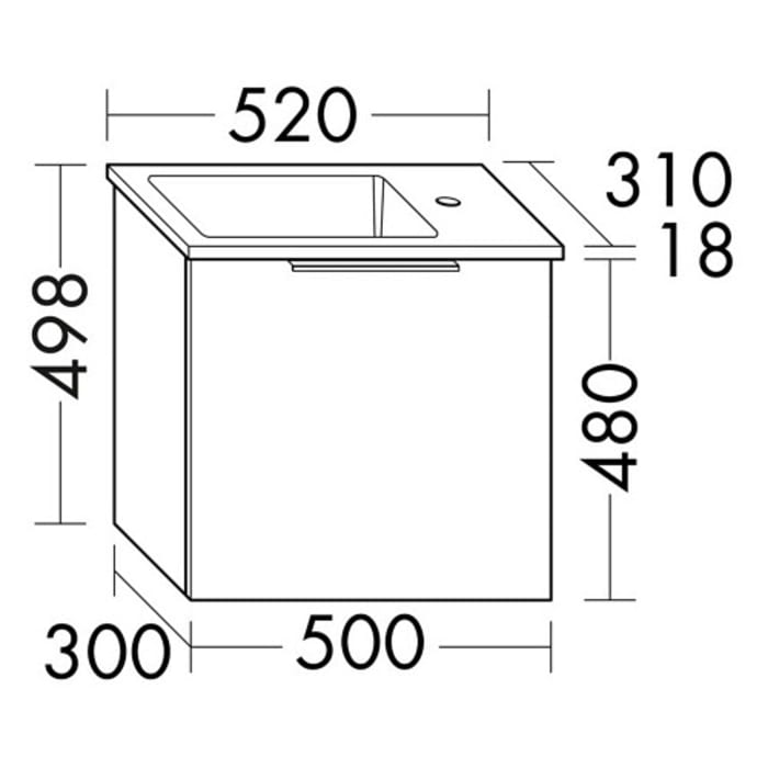 burgbad Eqio Waschtischkombination mit Mineralguss-Waschtisch, 52 cm, mit Griffleiste G0251