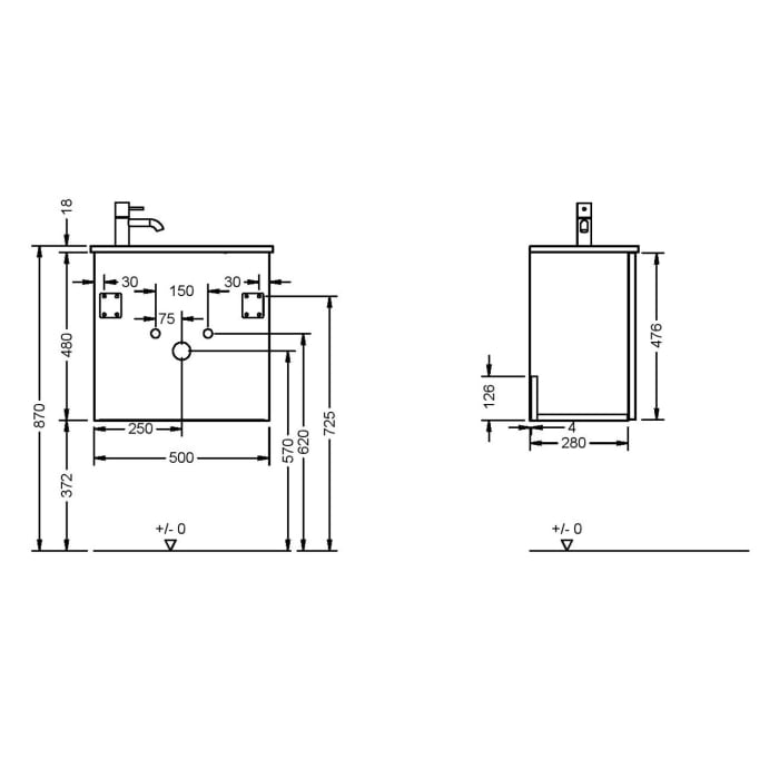 burgbad Eqio Waschtischkombination mit Mineralguss-Waschtisch, 52 cm, mit Stangengriff P95