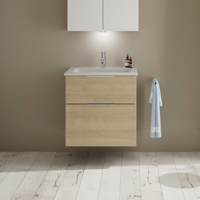 burgbad Eqio Waschtischkombination mit Mineralguss-Waschtisch, 62 cm, mit Griff G0146