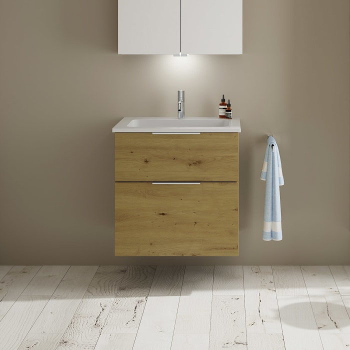 burgbad Eqio Waschtischkombination mit Mineralguss-Waschtisch, 62 cm, mit Griff G0146