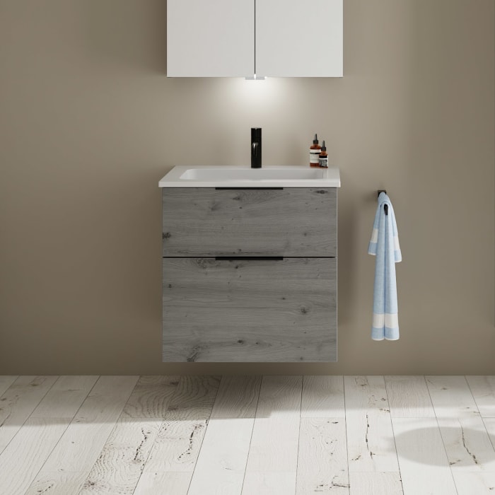 burgbad Eqio Waschtischkombination mit Mineralguss-Waschtisch, 62 cm, mit Griff G0200