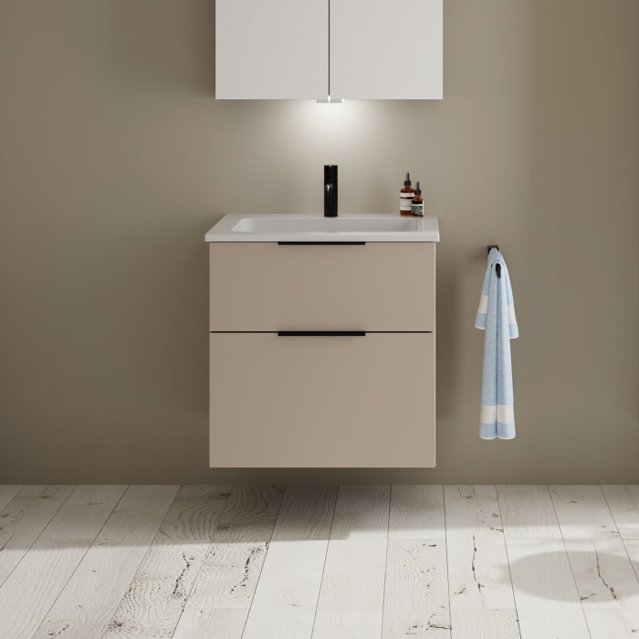 burgbad Eqio Waschtischkombination mit Mineralguss-Waschtisch, 62 cm, mit Griff G0200