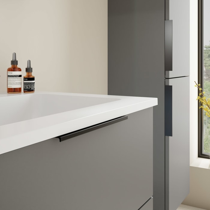 burgbad Eqio Waschtischkombination mit Mineralguss-Waschtisch, 62 cm, mit Griff G0200