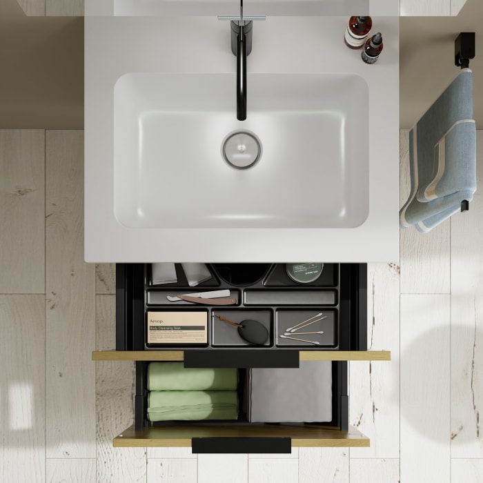 burgbad Eqio Waschtischkombination mit Mineralguss-Waschtisch, 62 cm, mit Griff G0200