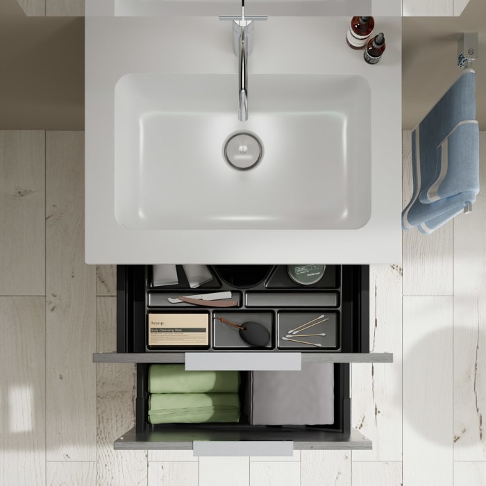 burgbad Eqio Waschtischkombination mit Mineralguss-Waschtisch, 62 cm, mit Griff G0146