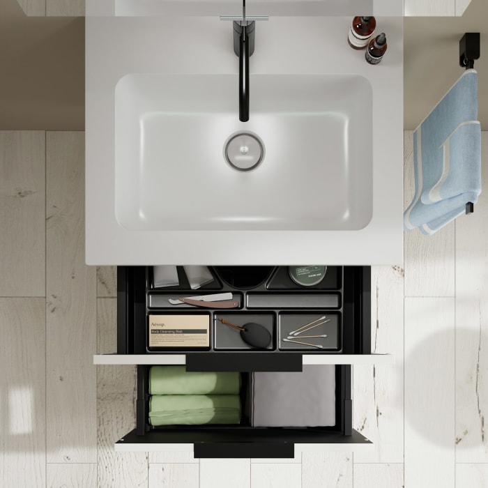 burgbad Eqio Waschtischkombination mit Mineralguss-Waschtisch, 62 cm, mit Griff G0200