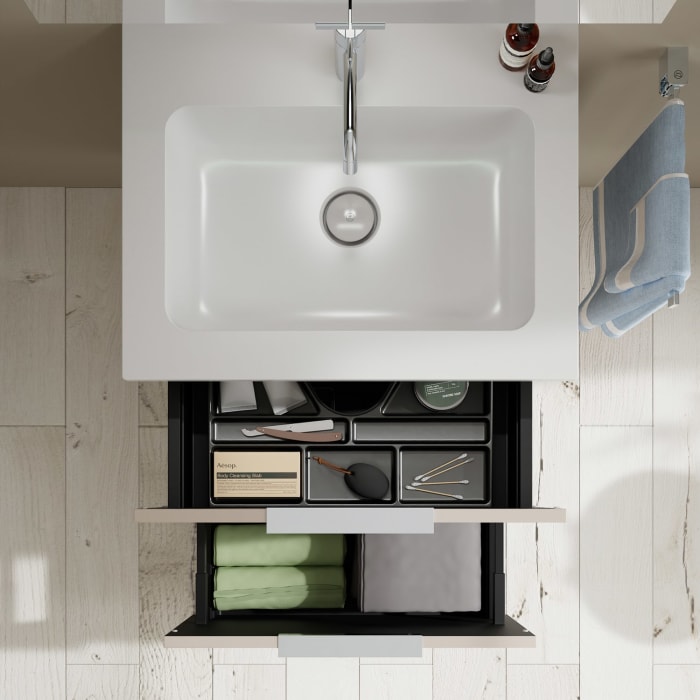 burgbad Eqio Waschtischkombination mit Mineralguss-Waschtisch, 62 cm, mit Griff G0146