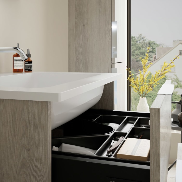 burgbad Eqio Waschtischkombination mit Mineralguss-Waschtisch, 62 cm, mit Griff G0146