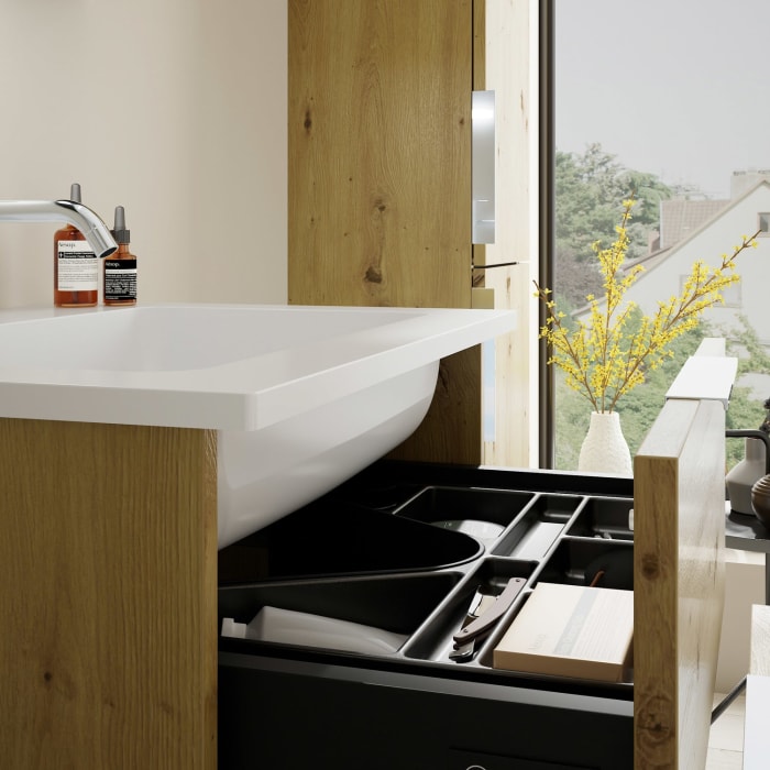 burgbad Eqio Waschtischkombination mit Mineralguss-Waschtisch, 62 cm, mit Griff G0146