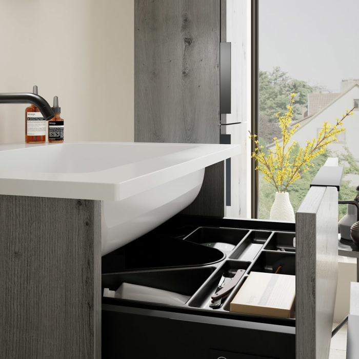 burgbad Eqio Waschtischkombination mit Mineralguss-Waschtisch, 62 cm, mit Griff G0200