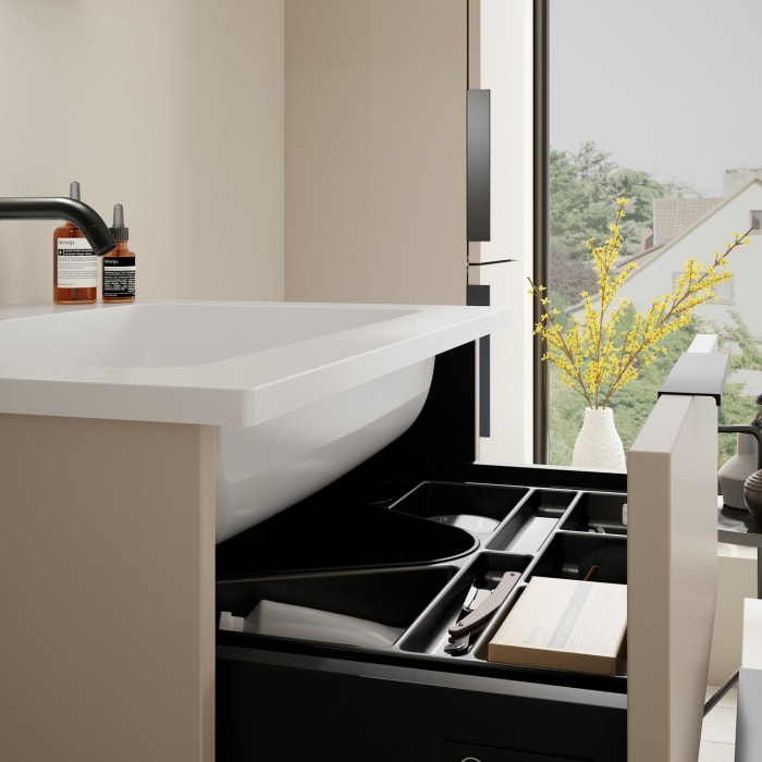 burgbad Eqio Waschtischkombination mit Mineralguss-Waschtisch, 62 cm, mit Griff G0200