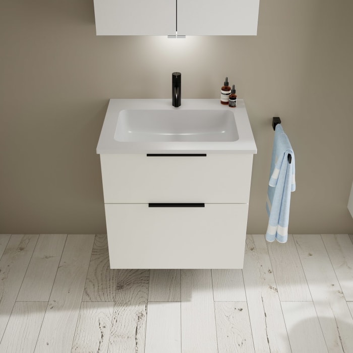 burgbad Eqio Waschtischkombination mit Mineralguss-Waschtisch, 62 cm, mit Griff G0200