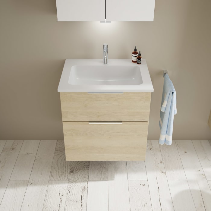 burgbad Eqio Waschtischkombination mit Mineralguss-Waschtisch, 62 cm, mit Griff G0146