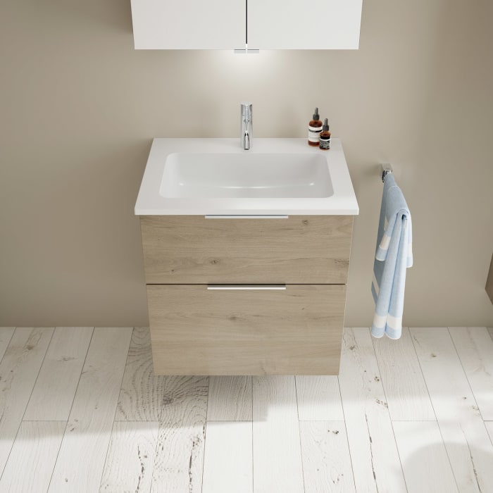 burgbad Eqio Waschtischkombination mit Mineralguss-Waschtisch, 62 cm, mit Griff G0146