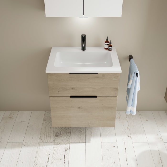 burgbad Eqio Waschtischkombination mit Mineralguss-Waschtisch, 62 cm, mit Griff G0200