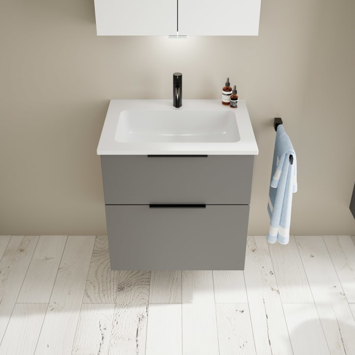 burgbad Eqio Waschtischkombination mit Mineralguss-Waschtisch, 62 cm, mit Griff G0200