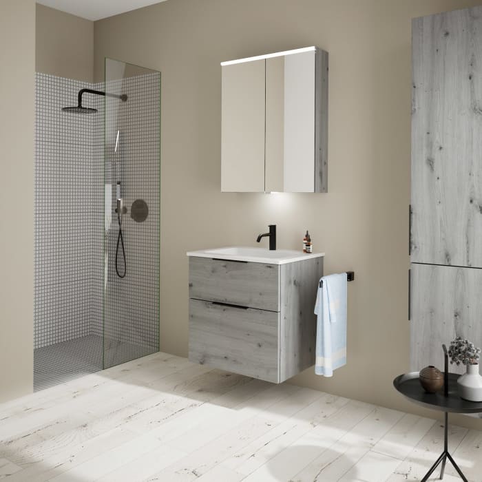 burgbad Eqio Waschtischkombination mit Mineralguss-Waschtisch, 62 cm, mit Griff G0200