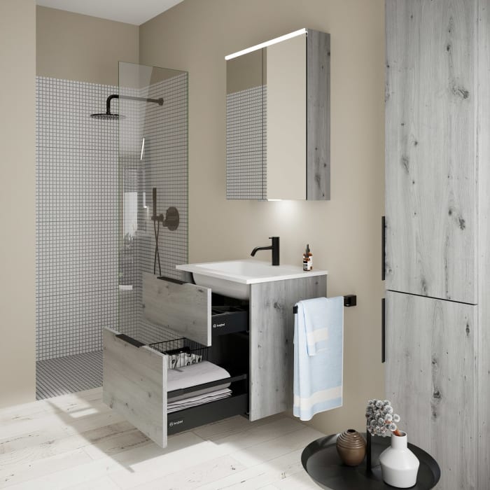 burgbad Eqio Waschtischkombination mit Mineralguss-Waschtisch, 62 cm, mit Griff G0200