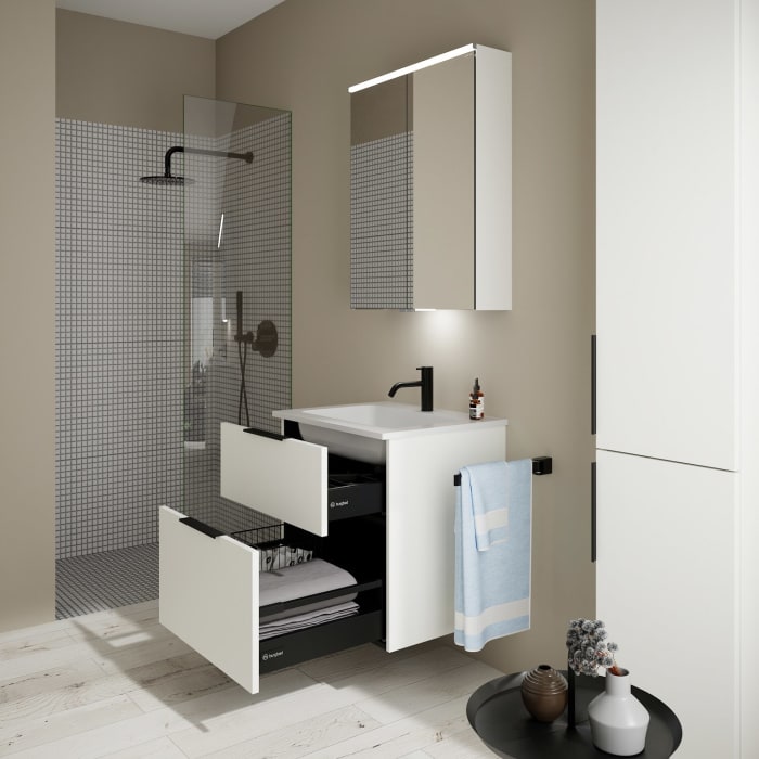 burgbad Eqio Waschtischkombination mit Mineralguss-Waschtisch, 62 cm, mit Griff G0200